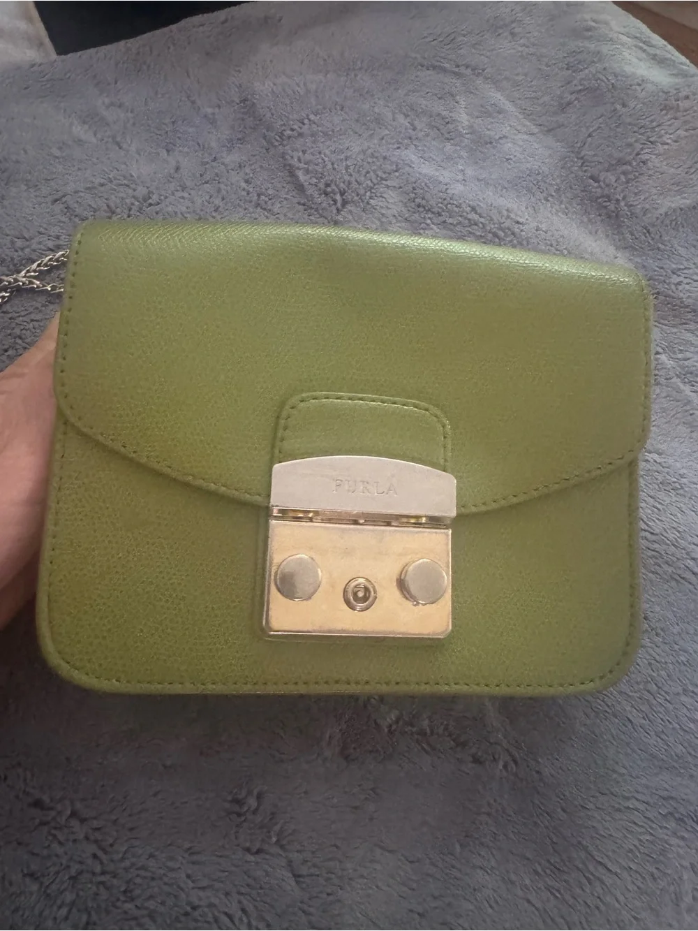 Furla Mini Metropolis Lime Green Leather Crossbody Bag with Chain Strap
